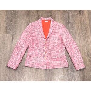 J McLaughlin Jacket Womens 8 Pink White Tweed Fringe Blazer